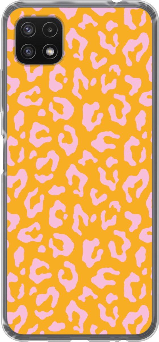 Telefoonhoesje Geschikt voor Samsung Galaxy A22 5G hoesje - Panterprint - Oranje - Roze - Dierenprint - Siliconen Telefoonhoesje Telefoonhoesje
