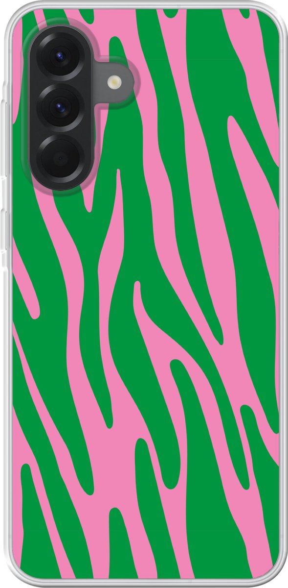 Telefoonhoesje Geschikt voor Samsung Galaxy A56 hoesje - Zebraprint - Roze - Groen - Dierenprint - Kleurrijk - Siliconen Telefoonhoesje Telefoonhoesje