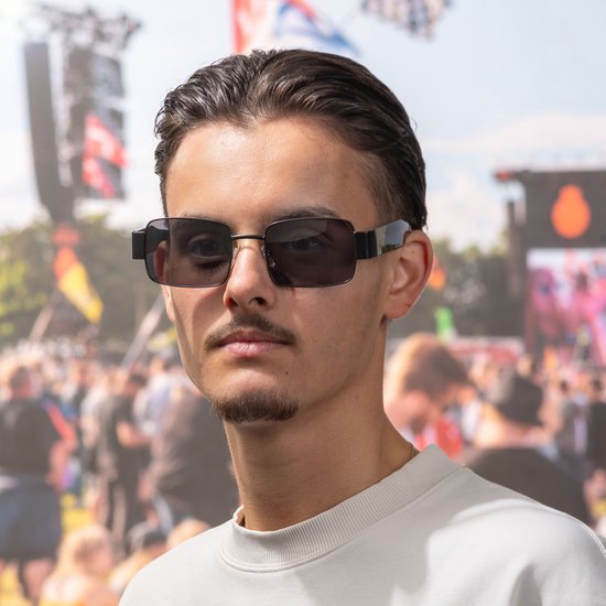 Zonnebril rechthoekig - Zonnebrillen - Festival bril - Rave bril - Glasses - Zwart - Zwarte glazen van Merkloos — afbeelding 3