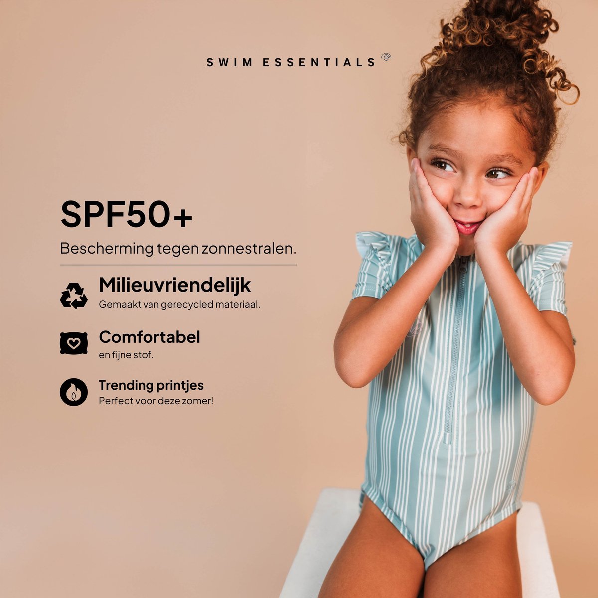 Swim Essentials | Groen Gestreept Gestreept Meisjes UV Badpak met korte mouwen – Maat 98/104