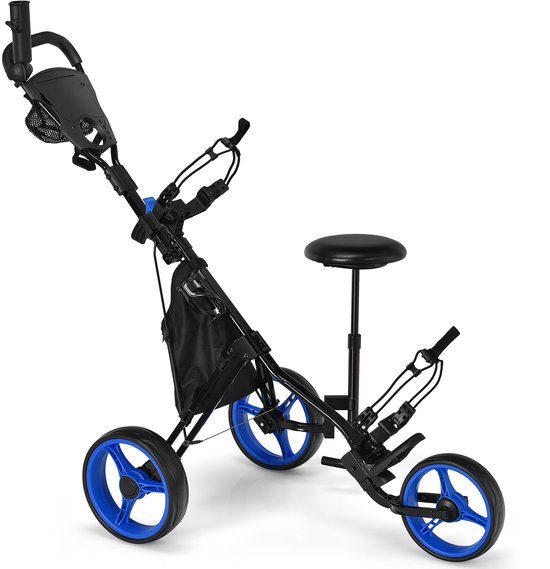 COSTWAY Chariot de golf, chariot de golf, chariot de golf, chariot de golf, pliable, chariot de golf à pousser en aluminium, chariot de golf avec porte-parapluie, support de pièce en T et sac de rangement