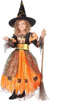 LUCIDA - Oranje pompoen heksen outfit voor meisjes - M 122/128 (7-9 jaar)