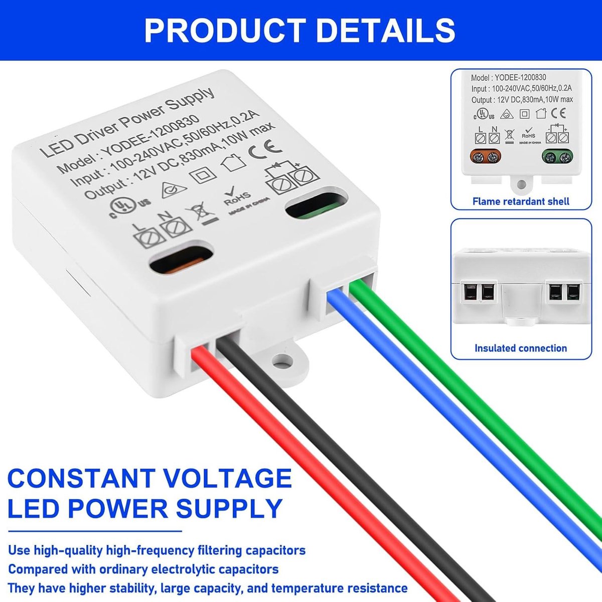 Trasformatore LED Alimentatore 12V 1A 12W - AC 100-240V A DC 12V Per Strisce Led E C 546515