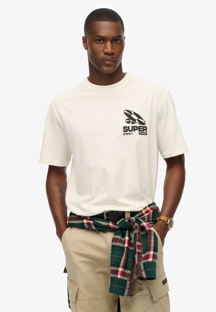 Superdry Oversized Record Label T-shirt Heren T-shirts Creme