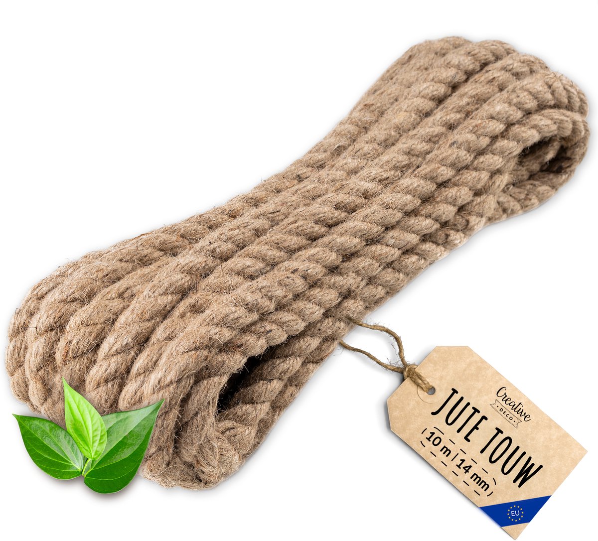 Creatief Deco Jute Touw | 10m Lengte | 14mm Dikte | Sterk en Duurzaam Jute Touw | Gedraaid Natuurvezeltouw | Bruin Decoratief Touw | Voor Toepassingen: Balustrades, tuin- en thuisprojecten