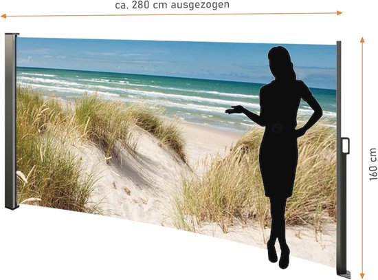 tillvex® Zijmarkies, 160 x 400 cm, uittrekbaar en ondoorzichtig