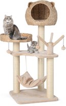 COSTWAY Kattenboom met hol, 121 cm hoog, kattenkrabpaal met hangmat & 4 pluche ballen & bed, kattenkrabpaal klein, klimboom met kattenhol, van buiszuigerdons, kattenmeubel, kattenhuis