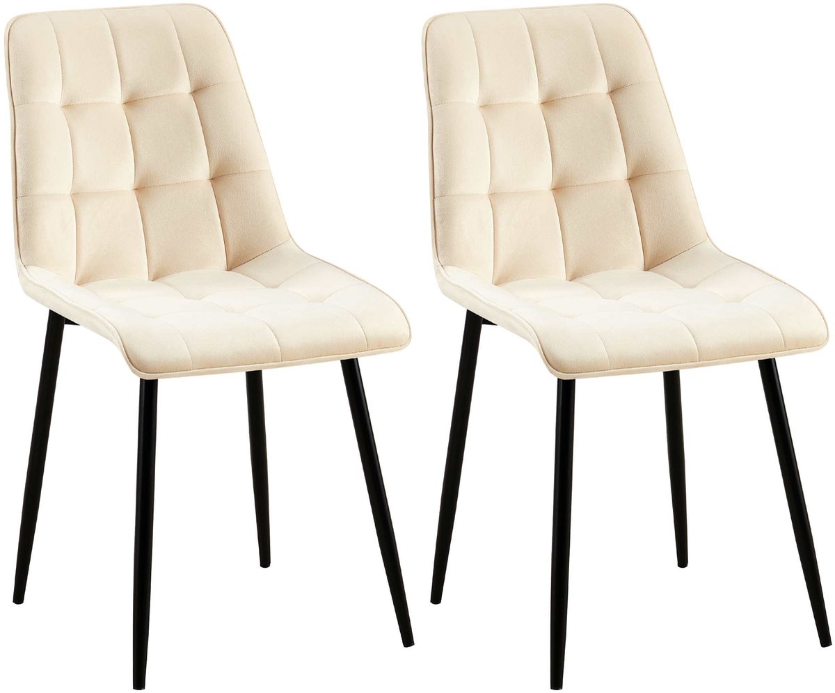 CLP Gifford Set van 2 eetkamerstoelen - klassiek - zonder armleuning - Velvet - fluweel - Fluweel/creme
