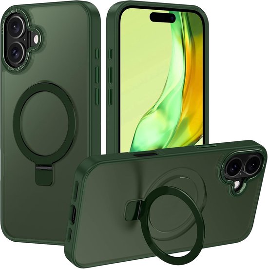 Backcover met onzichtbare standaard [Compatibel met MagSafe] Schokbestendig Hoesje - Geschikt voor: Apple iPhone 16 - Groen
