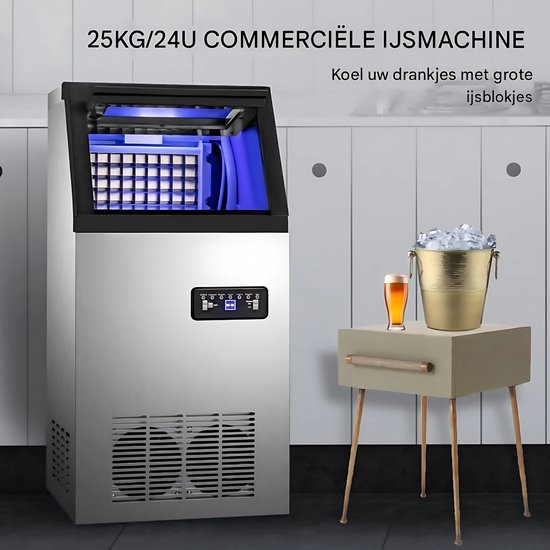 Ijsblokjesmachine Deluxe - Kubus Ijsmachine 25kg/24uur - Commerciële Ijsklontjes Ijsmaker van Merkloos — afbeelding 4