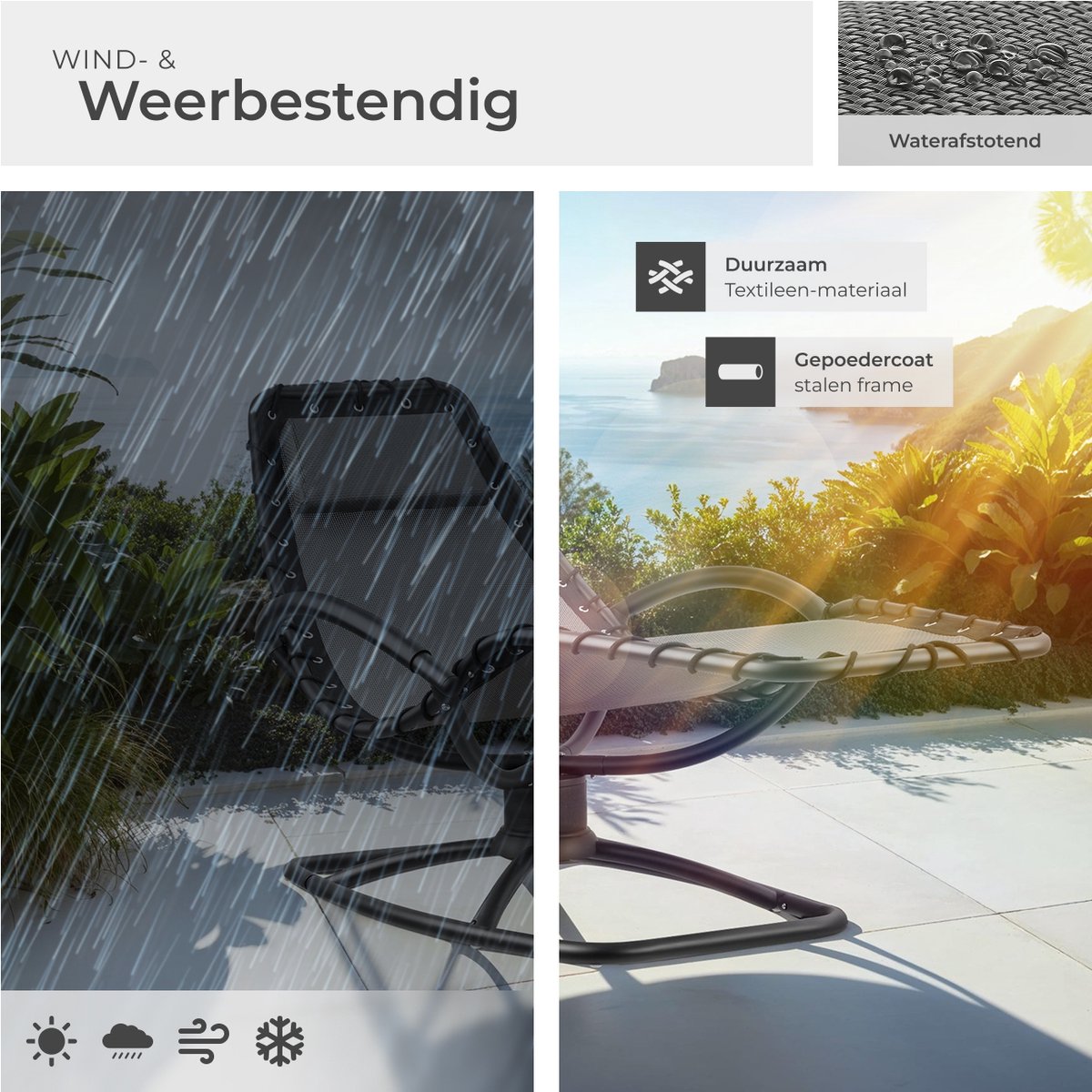 tectake® Ligstoel Toulon - Ergonomische Tuinstoel met Schommelfunctie - Ligbed voor Tuin, Terras en Balkon - Relaxstoel met Hoofdkussen en Comfortabele Armleuningen - 120kg Draagkracht - Grijs – foto 5