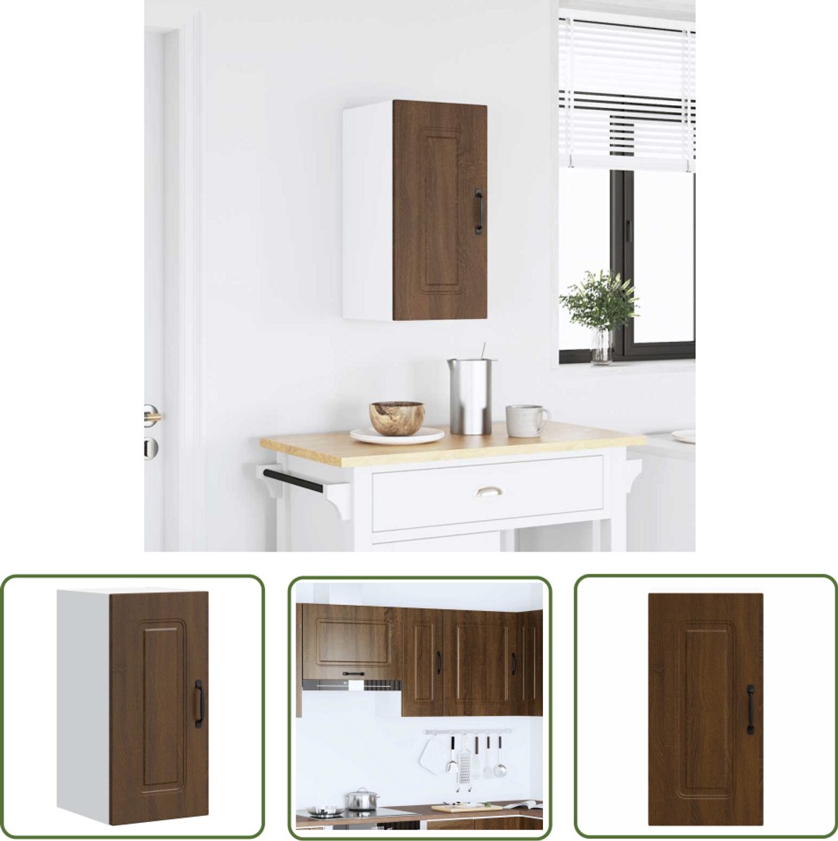 The Living Store Keukenwandkast Kalmar bewerkt hout bruin eikenkleur - Keukenwandkast - Opslagoplossing - Keukenuitrusting - Houten Kast - Bruine Eiken Kleur