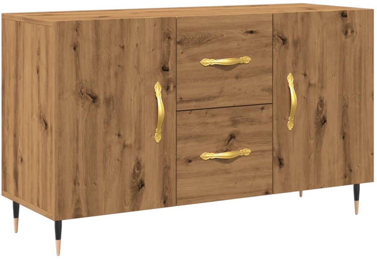 vidaXL Commode - Dressoir - Dressoir 100x36x60 cm bewerkt hout artisanaal eikenkleurig - Houten Dressoir - Eiken Kleurtoneel - Opbergkast
