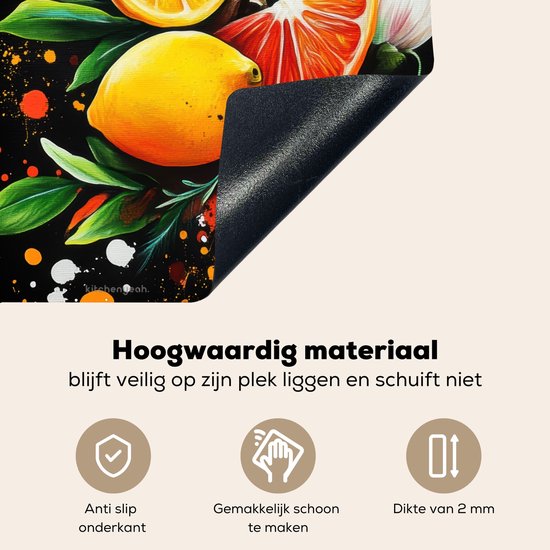 KitchenYeah® Protection plaque induction 60x55 cm - Noir - Citrons - Herbes - Graffiti - Peinture - Protege plaque de cuisson - Couvre plaque induction - Protecteur d'induction - Cuisine
