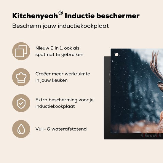 KitchenYeah® Protection plaque induction 90x52 cm - Cerf - Hiver - Tête de cerf - Neige - Bois - Protege plaque de cuisson - Couvre plaque induction - Protecteur d'induction - Cuisine