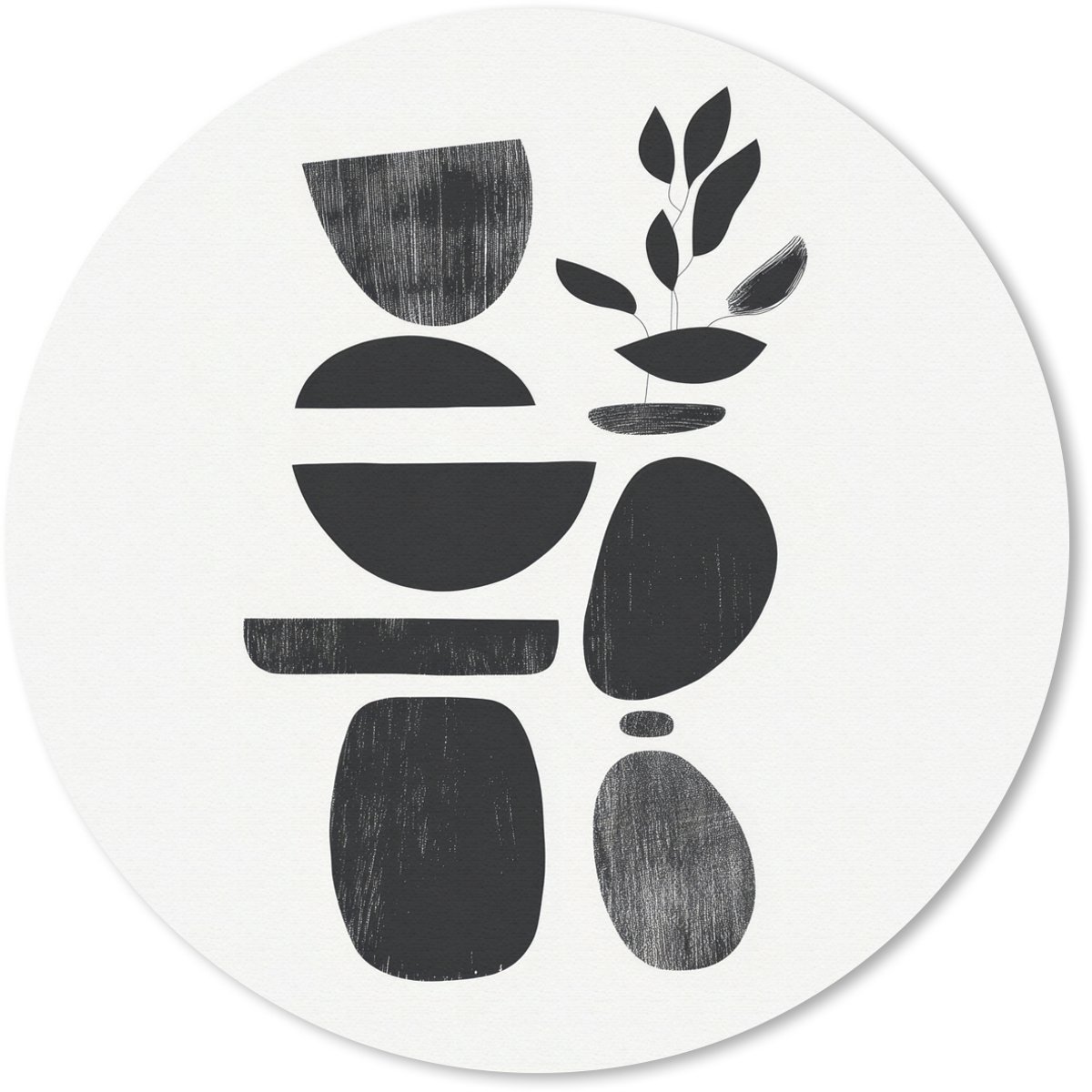Muismat rond 40x40 cm - Mousepad Japandi - Zwart - Abstract - Ronde muismatten