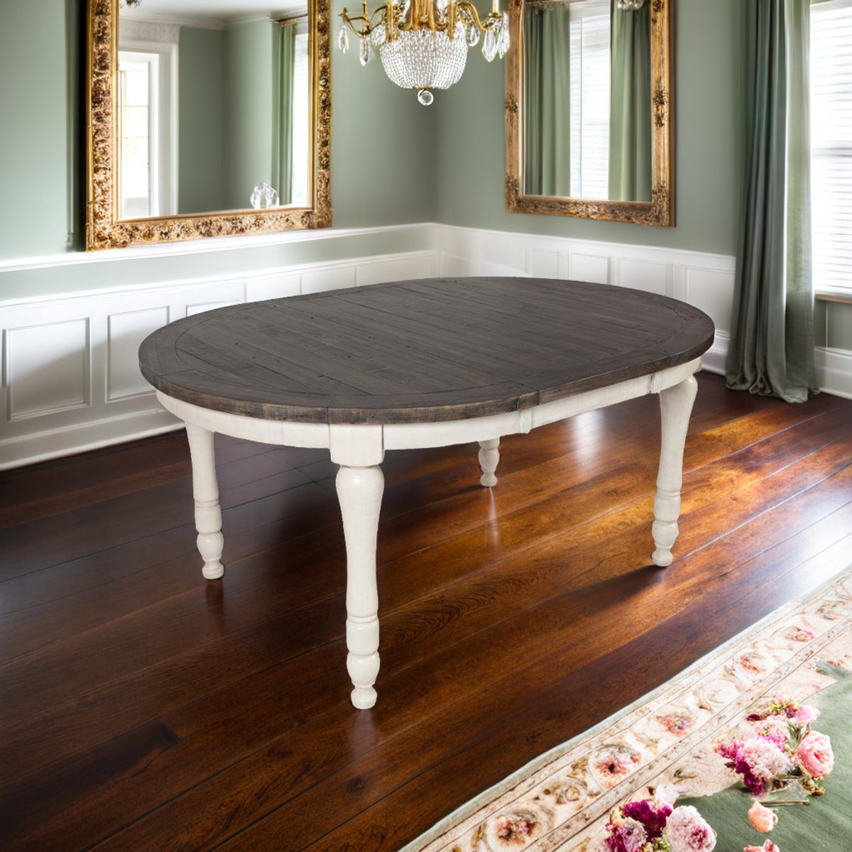 Ronde Uitschuifbare Eettafel – Verlengbare Eetkamertafel van Dennenhout Lance – 122-167 cm – Voor 8 Personen – Hout Bruin & Antiek Wit – Eettafel Uitschuifbaar – Ronde Tafel Hout – Landelijke Stijl – Eetkamerset