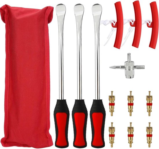 Kit Démonte-Pneu Moto - 3 Pelles, 2 Protecteurs De Jante, 6 Valves, 1 Clé, Sac De Rangement - 6
