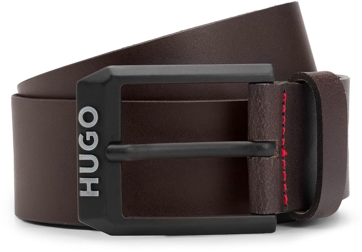 HUGO Leren Riem Gelio-B Sz40 Leather Belt W100 Darkbrown Donkerbruin