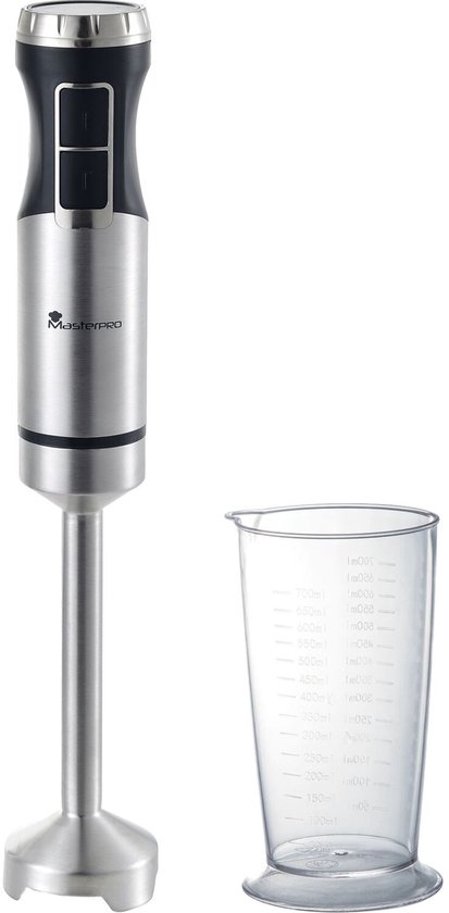 Fresko Staafmixer, 1000W roestvrijstalen pürierstab met 12 snelheidsniveaus, TURBO-knop, 700ml beker met deksel voor de bereiding van saus, babyvoeding en soep