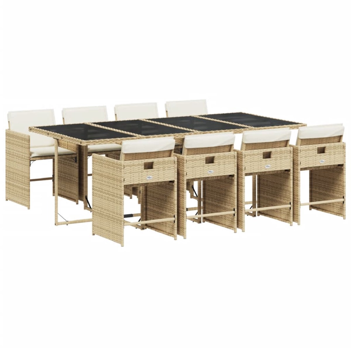 The Living Store 9-delige Tuinset met kussens poly rattan beige - Tuinmeubel - Tuinset - Lounge Set - Buitendining - Ratten Meubel