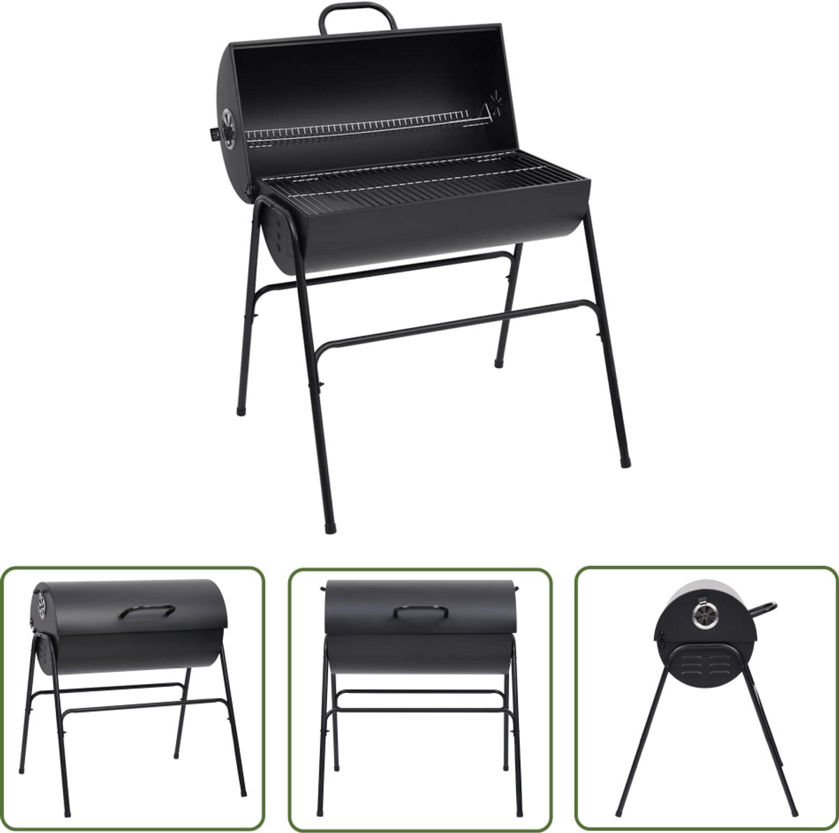The Living Store Barrelgrill - Houtskoolbarbecue - 80 x 73 x 90 cm - Groot kookoppervlak - Stalen constructie