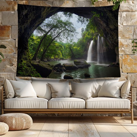 Ulticool - Cascade Transparente Arbres Nature - Affiche Tapisserie - 200x150 cm - Groot tapisserie - Affiche jardin Tentures