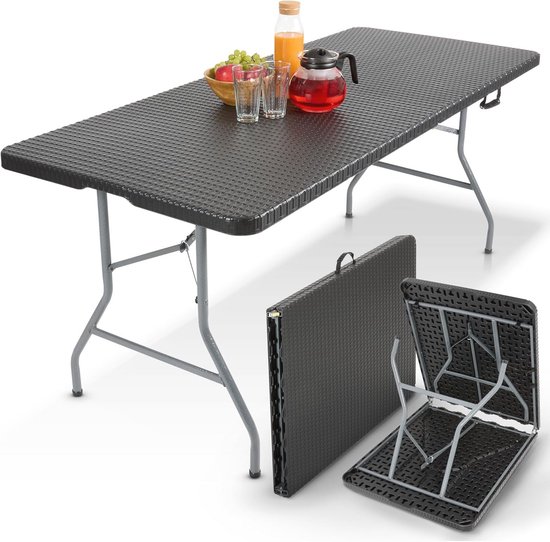YITAHOME 122 cm ronde klaptafel voor buiten/binnen, zware opvouwbare plastic tafel met dik tafelblad en stevig metalen frame, ideaal voor feestpicknick, camping, barbecue-evenementen, zwart