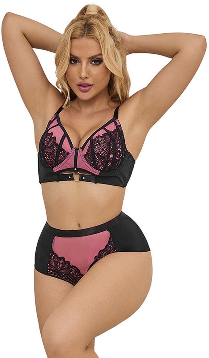 SUBBLIME - 955571 ROZE LAKLEREN MESH RITS BH SET S/M | LINGERIE | LINGERIE SET | SEXY LINGERIE | EROTISCHE LINGERIESET