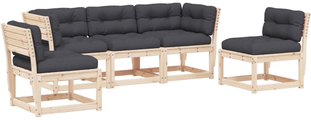 The Living Store 5-delige Loungeset met kussens massief grenenhout - Tuinmeublesets - Lounge Set - Tuinset - Houten Tuinbank - Granenhouten Meubel