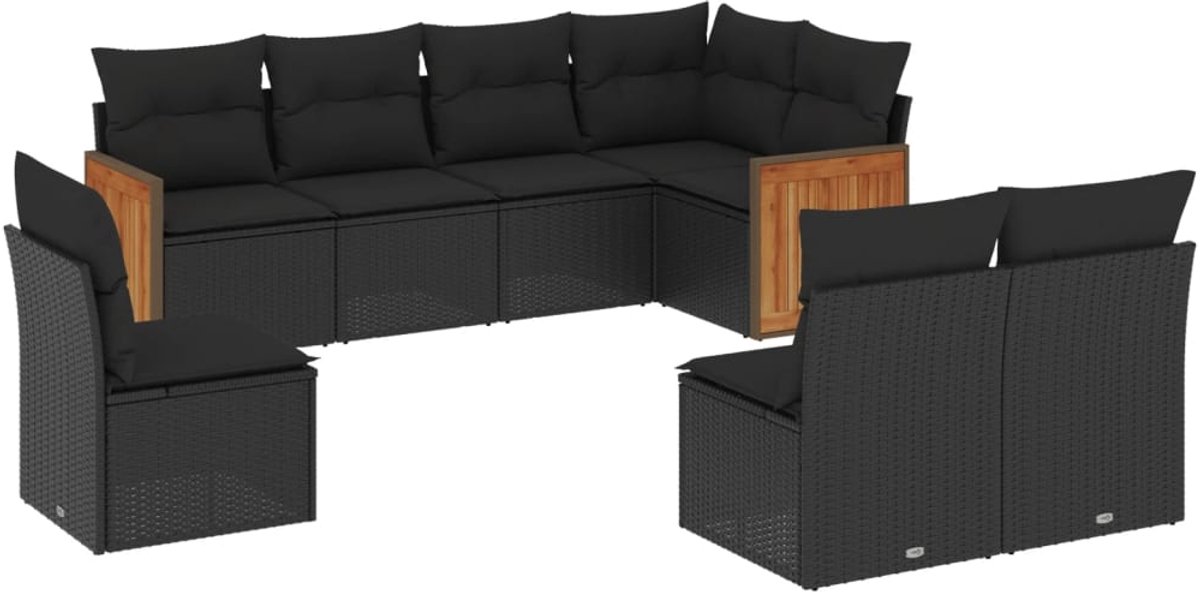 The Living Store 8-delige Loungeset met kussens poly rattan zwart - Loungeset - Tuinset - Lounge Set - PE Rattan - Outdoor Furniture