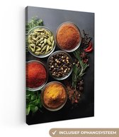 Tableau sur toile 80x120 cm - Décoration murale exclusive - Verres - Bols - Feuilles - Herbes - Accessoires de Décoration murale - Décoration murale de Cuisine - Peintures sur toile