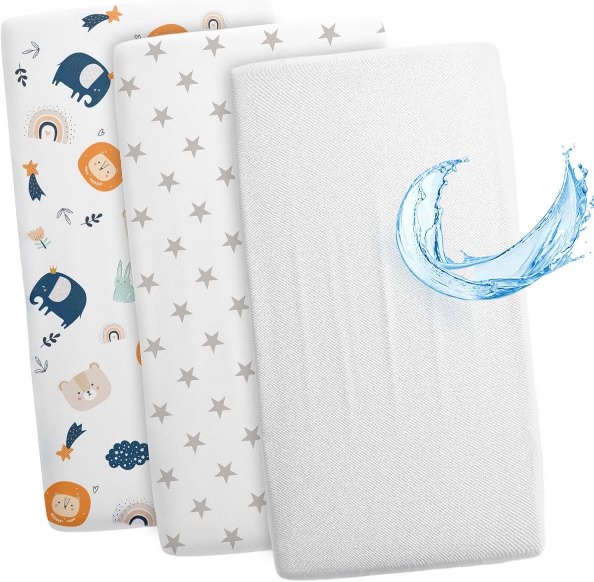 Set van 3 Hoeslakens en Waterdichte Matrasbeschermer voor Babybedden