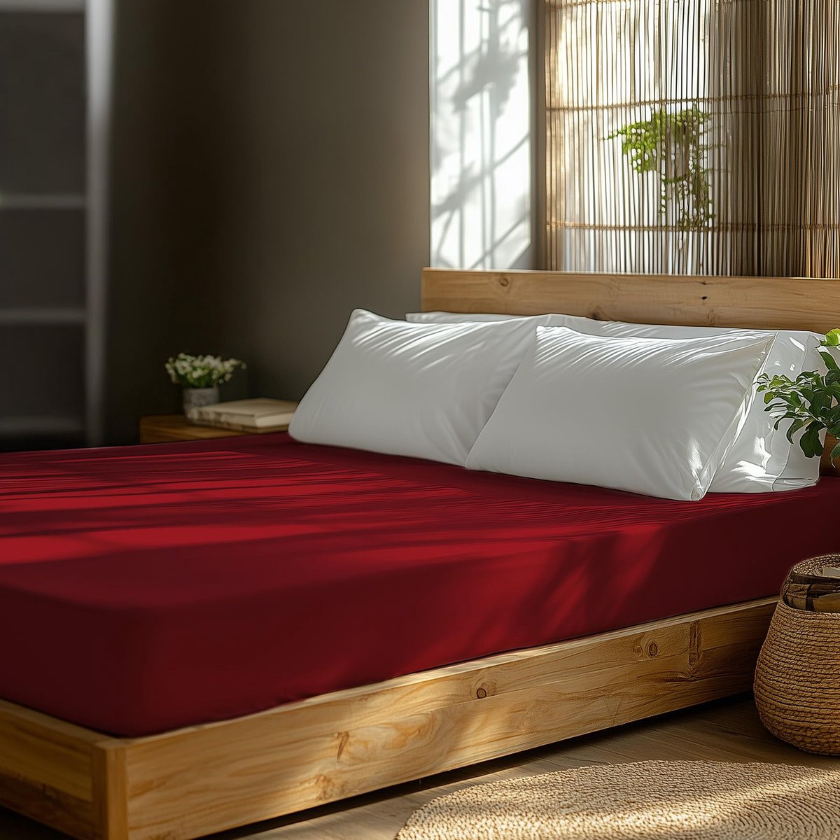 Ibenzoa Premium Microvezel Hoeslaken Set – 180 x 200 cm, Bordeaux, Ademend & Hypoallergeen