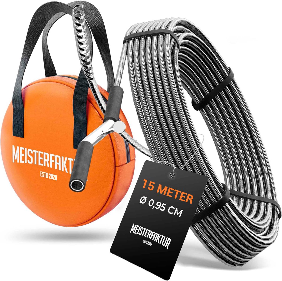 MEISTERFAKTUR Ontstoppingsveer met Transporttas 15m [0.75cm Diameter] | Rioolontstopper | Rioolreinigersveer met Tas | Gootsteen en Afvoer Ontstopper | Gootsteenontstopper | Rioolveer