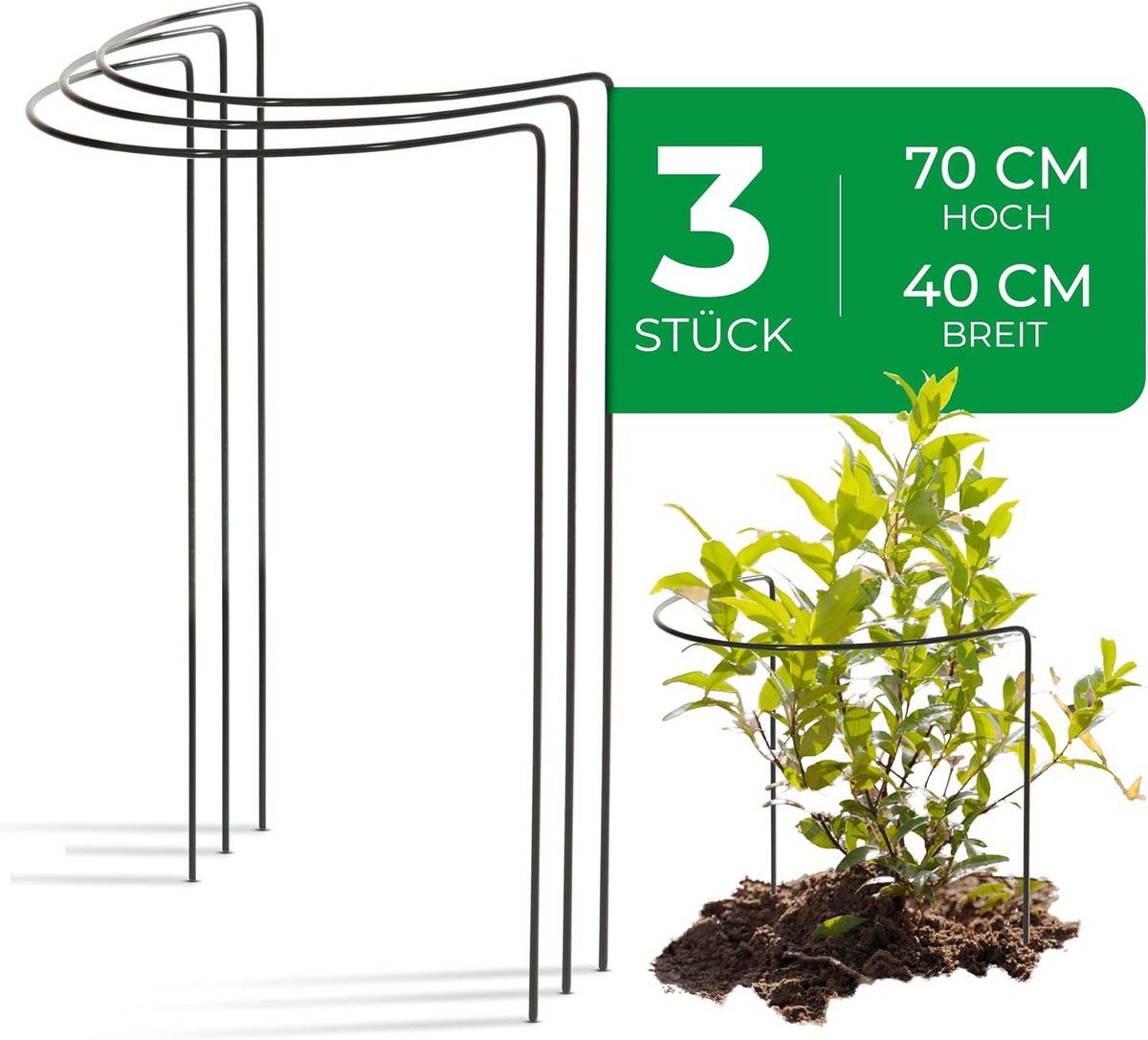 3 struikensteunen metaal halfrond 40 cm Ø70 cm hoog groene vaste plantenhouder bloemenhouder klimplant plantensteun bloemensteun vaste plantensteun trellissteun struikenhouder rozensteun