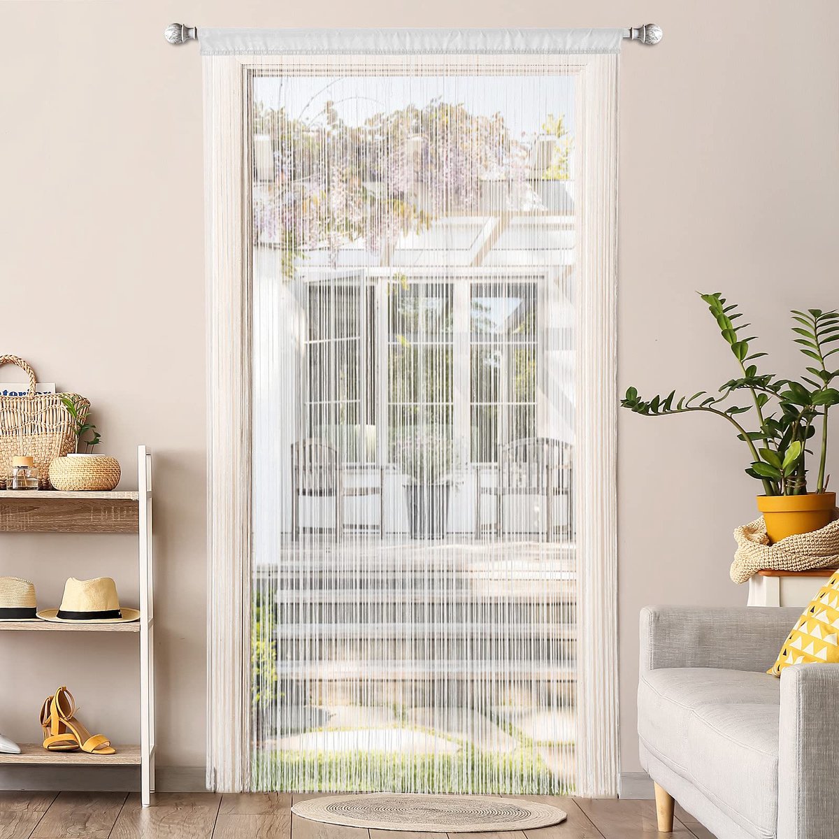 Unyqoos Draadgordijn voor Deur en Ruimte met Insectenbescherming en Decoratieve Functie 90 x 245 cm wit