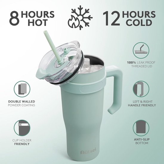 Vacuüm Geïsoleerde Beker met Rietje en Deksel - 40 oz Koffiemok voor Auto en Reizen - Roestvrij Staal, 1180 ml, Ideaal voor Warme en Koude Dranken — afbeelding 2