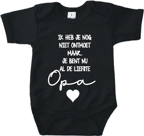 Barboteuse Bébé avec texte d'annonce de grossesse | Je ne t'ai pas encore rencontré mais tu es déjà le grand-père le plus gentil | Noir | manche courte | annonce de grossesse cadeau taille 56 | Cadeau 100% coton.