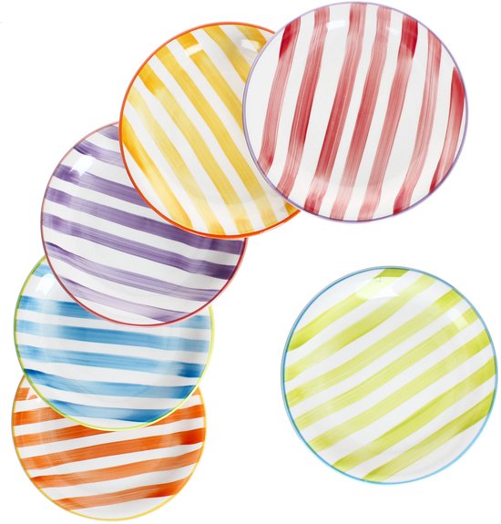 MamboCat Set van 6 SUMMER STRIPES taartborden voor 6 personen gemaakt van steengoed - 24325626