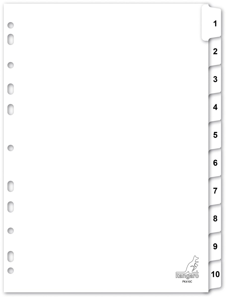 Tabbladen Kangaro 4-gaats PK410C 1-10 genummerd wit karton | 20 stuks