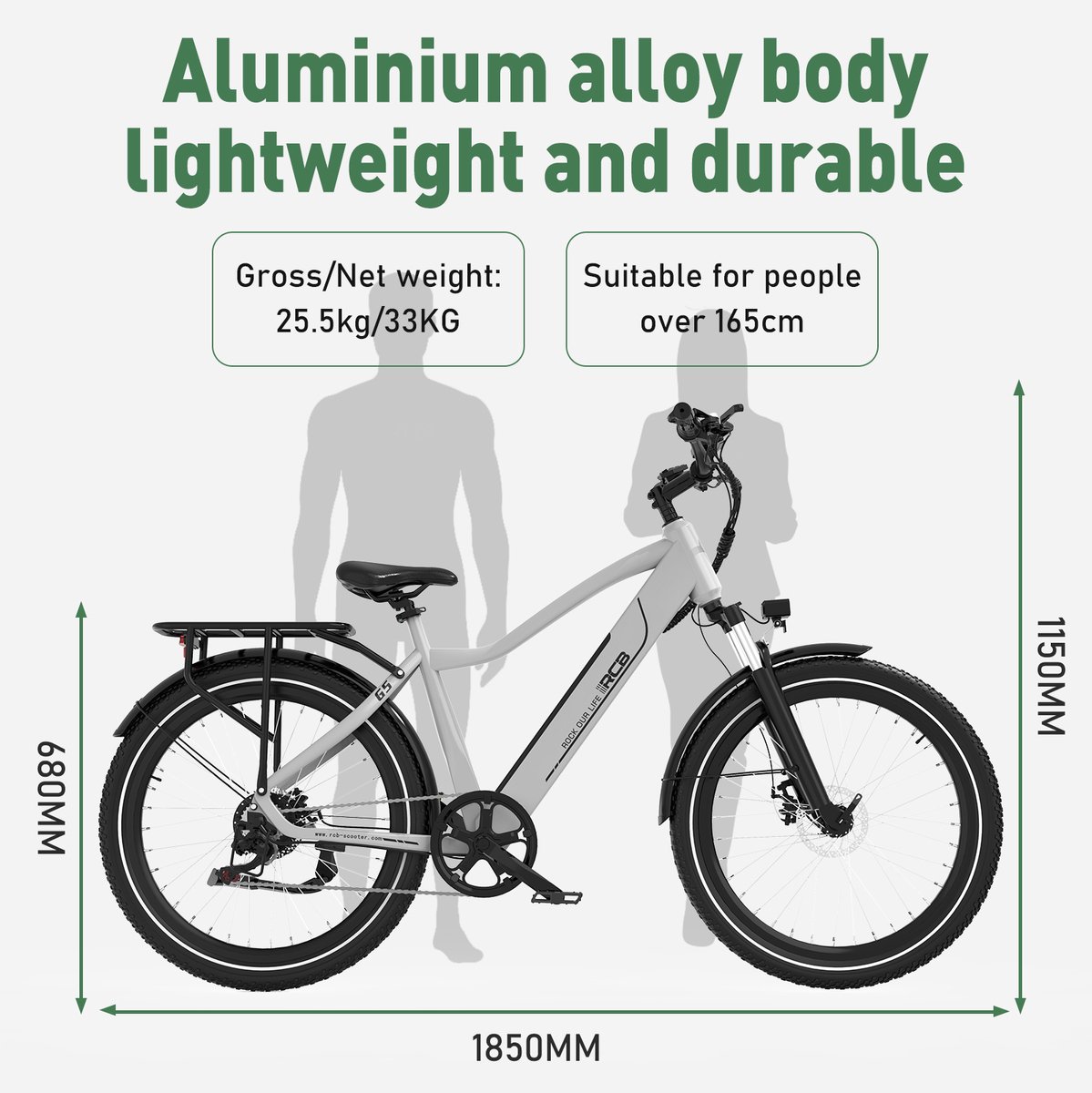 RCB G5 Elektrische Fiets - 27.5 Inch - Lichtgewicht Aluminium Frame - Actieradius 80km-zilver thumbnail 5