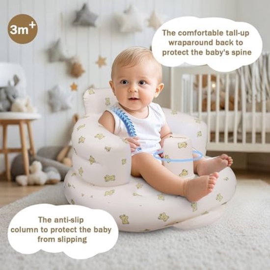 Opblaasbare babystoel met ingebouwde luchtpomp - Zachte ondersteuning voor baby's vanaf 3 maanden - Draagbaar en veilig - Schattig berenontwerp van Merkloos — afbeelding 4