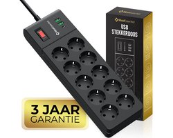 MostEssential Premium 13-Voudige Stekkerdoos - Stekkerdoos met Schakelaar - Stekkerdoos met USB - USB-C 20W Snellader - Overspanningsbeveiliging - Antislip - Zwart