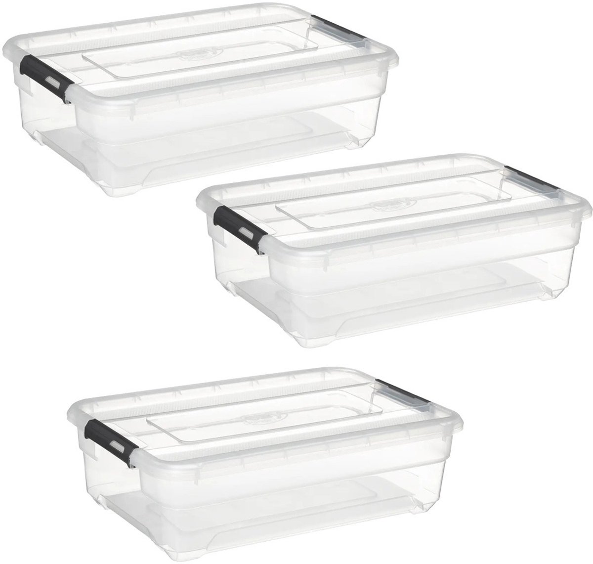 5Five® 5Five opberg kist met deksel - 3x - Solutions Box - 26 liter - 58 x 39 x 18 cm - kunststof - transparant