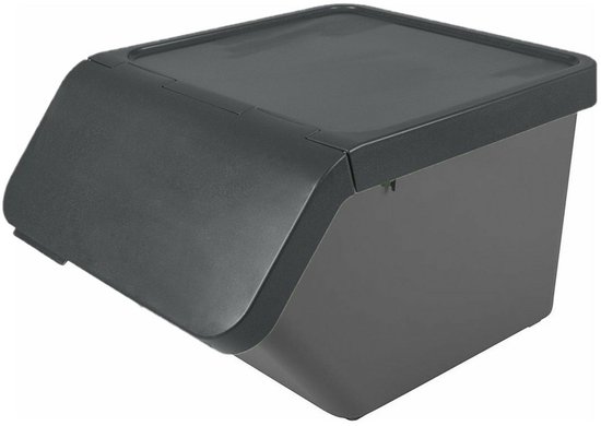 Sunware Sigma Home sorteer bak met deksel - afvalbak - antraciet - stapelbaar - 45L - 49 x 39 x 30 cm