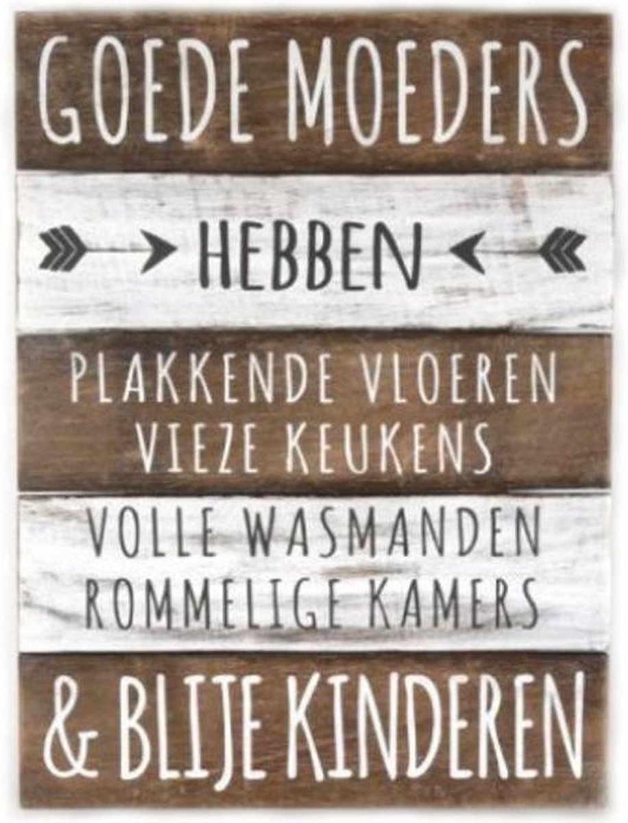 BonTon - Houten Tekstplank - Goede Moeders - 40 cm x 30 cm - Naturel en Antique White