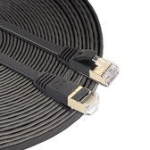 15 m CAT7 10 Gigabit Ethernet ultraplatte patchkabel voor modem / router LAN-netwerk - gebouwd met afgeschermde RJ45-connectoren (zwart)