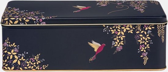 Bewaarblik Hummingbirds - Navy Blue - Rechthoek - Blik - 24,5 x 10,5 x 8 cm - Sara Miller London