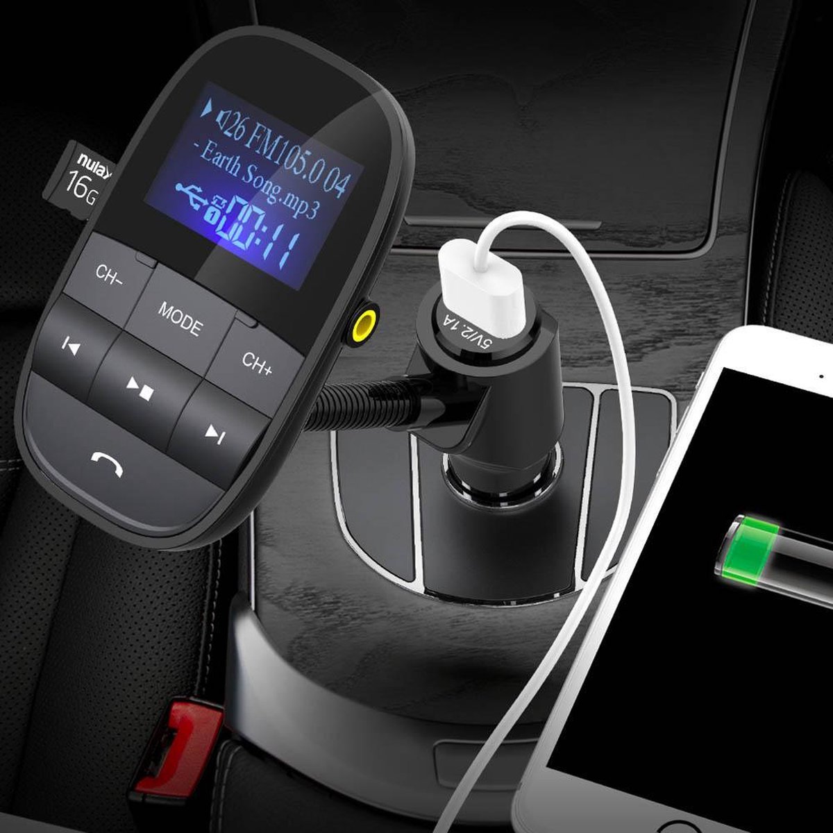 Bluetooth FM Transmitter Carkit met Microfoon voor Handsfree Bellen, USB Snelle Auto... bol Bluetooth FM Transmitter Carkit met Microfoon voor Handsfree Bellen, USB Snelle Auto... bol